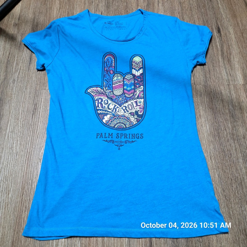 Hard Rock Cafe Palm Springs Blue Rock & Roll Graphic T-Shirt Large